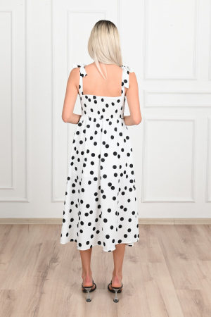 Rochie de vara casual, imprimeu alb cu puncte negre, banda elastica si bretele [3]
