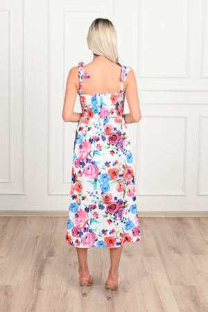 Rochie de vara casual, imprimeu floral, Alb cu Rosu [10]