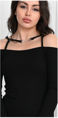 Rochie lasata pe umeri, culoare neagra, marime universala S-M-L [3]