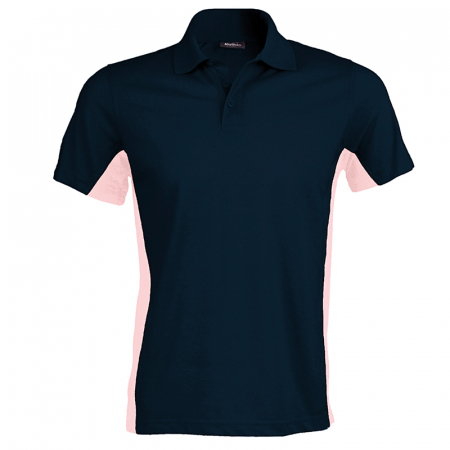 Model Polo - Tricou polo pentru barbati, material bumbac si elastan, culoare negru cu dungi laterale roz