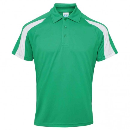 Model Polo - Tricou polo sport pentru barbati, cu insertii de culoare contrastanta pe maneci, verde cu dungi albe