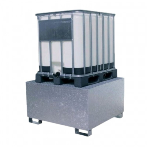 Cuve de retentie - Cuva retentie din otel pentru IBC cu gratar, GS1 galvanizat, 135x125x74 cm, volum 1000 l
