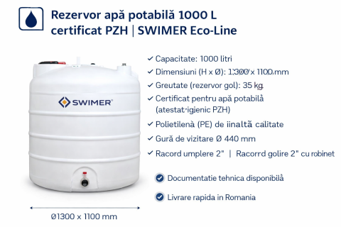 Rezervor apa potabila din PE, 1000 L – certificat PZH [1]