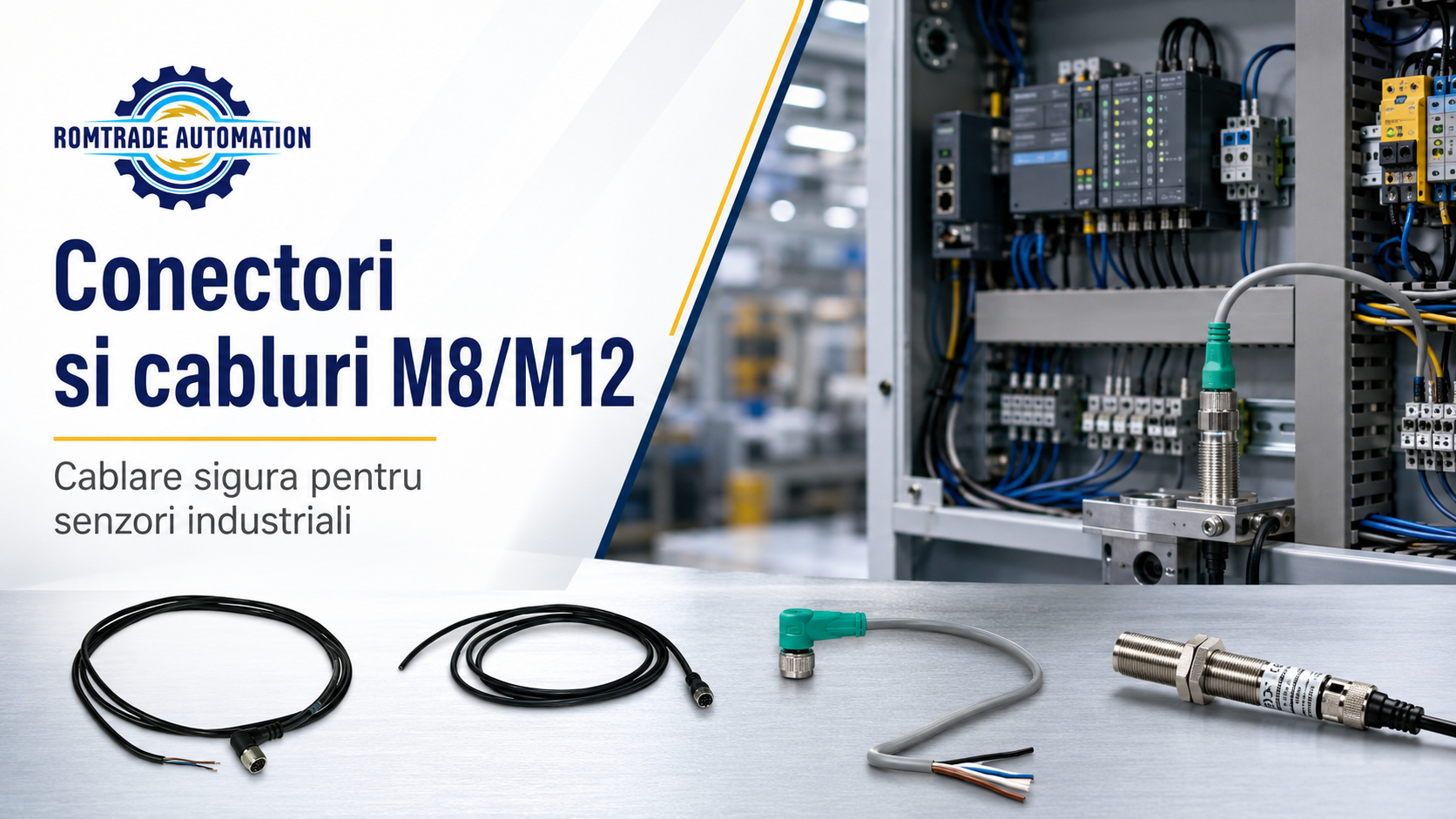 Conectori si cabluri M8/M12 pentru senzori industriali: cablare sigura in automatizari