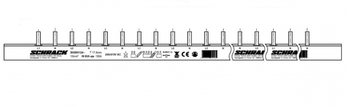Busbar fork 4-pole, N/L1/L2/L3, 10mm², 1m [1]