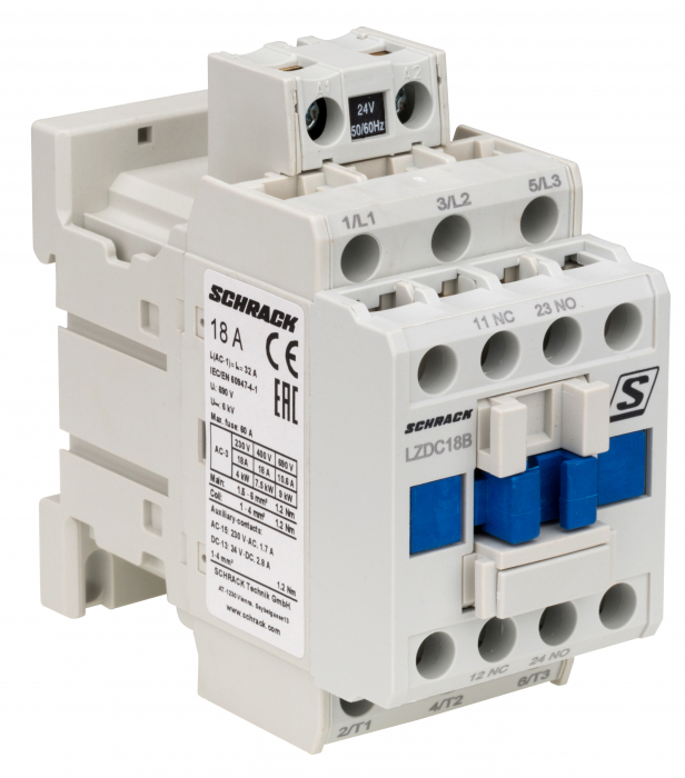Contactor 3 poli, CUBICO Clasic, 7,5kW, 18A, 1ND+1NI,24Vc.a. [1]