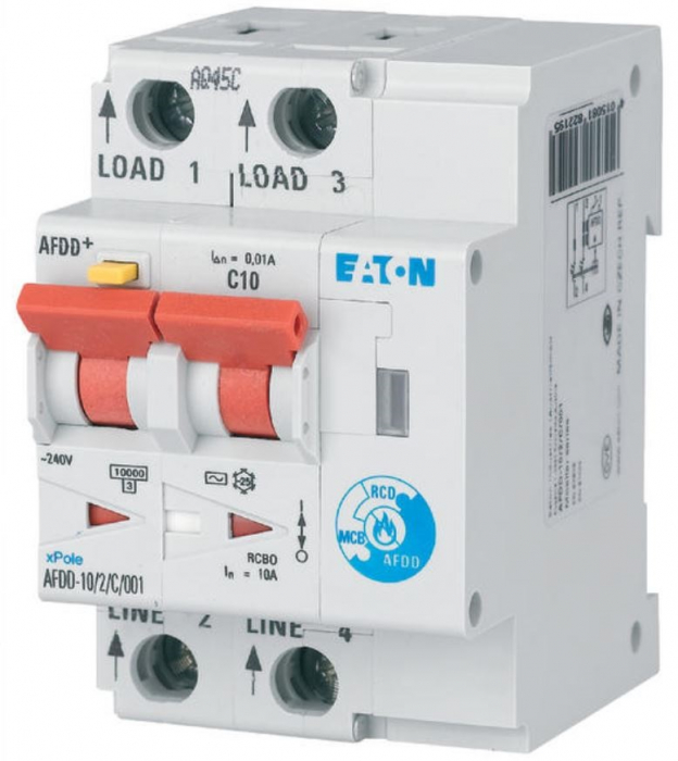 AFDD-10/2/B/003, Dispozitiv de protectie impotriva arcului electric, 2 poli, curba B, 10 A, 30 mA, tip AC [1]