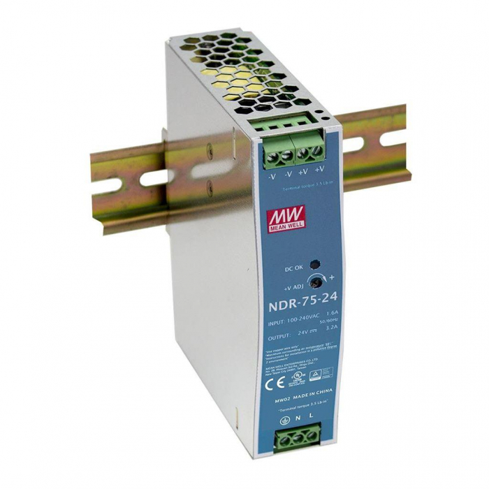 NDR-75-12, Sursa de alimentare MeanWell, pentru sina DIN,slim, 75 W,12V DC, 6.3 A [1]