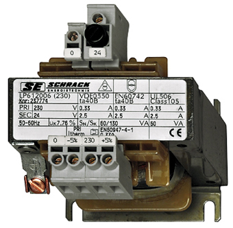 Trafo cmd.1f. 230V/24V, 100 VA, IP00, prot. sec. cu fuzibil [1]