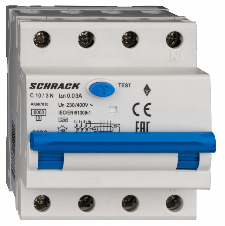 3 Poli + nul - Combined MCB/RCD (RCBO) 3+N, AMPARO 6kA, C 13A, 30mA, Typ A