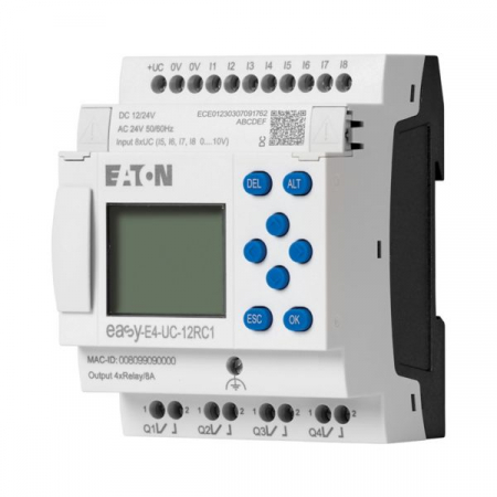 HMI/PLC - EASY-E4-UC-12RC1, Releu de control easyE4, display, 12/24V DC, 24V AC, 8 intrari, 4 iesiri releu