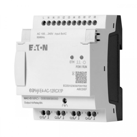 HMI/PLC - EASY-E4-AC-12RCX1P, Releu de control easyE4, fara display, 100-240V AC/DC, 8 intrari, 4 iesiri releu, terminale Push-in