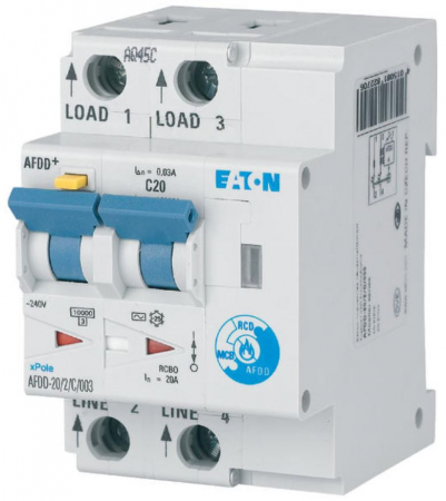 Sigurante automate - AFDD-20/2/C/003, Dispozitiv de protectie impotriva arcului electric, 2 poli, curba C, 20 A, 30 mA, tip AC