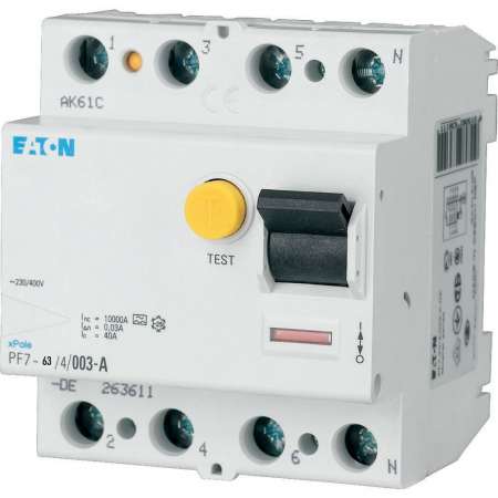 Sigurante automate - PF7-63/4/03, Intrerupator de curent rezidual (RCCB), 63A, 4 p, 300mA, tip A