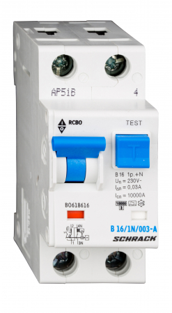 Echipamente Schrack - Intreruptor automat+diferential, B20/30mA, 10kA, tip A, 1P+N