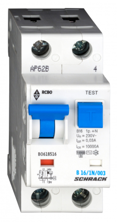 Echipamente Schrack - Intreruptor automat+diferential, B20/30mA, 10kA, tip AC,1P+N