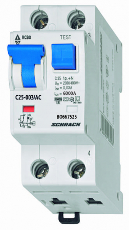 Echipamente Schrack - Intreruptor automat+diferential, B40/30mA, 6kA, tip AC, 1P+N