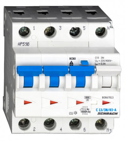 Echipamente Schrack - Intreruptor automat+diferential, C16/300mA, 6kA, tip A, 3P+N