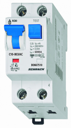 Echipamente Schrack - Intreruptor automat+diferential, C16/30mA, 6kA, tip AC, 1P+N