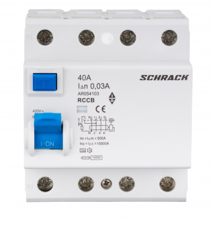 Echipamente Schrack - Intreruptor dif. AMPARO (10kA), 40A, 4-poli, 300mA, tip A