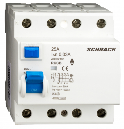 Echipamente Schrack - Intreruptor diferential AMPARO (10kA), 25A, 4-poli, 100mA