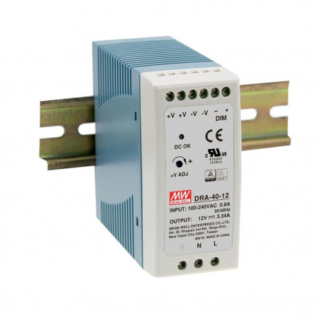 Surse de alimentare - DRA-40-24, Sursa de alimentare MeanWell, pentru sina DIN, 40 W, 24V DC, 1.7 A