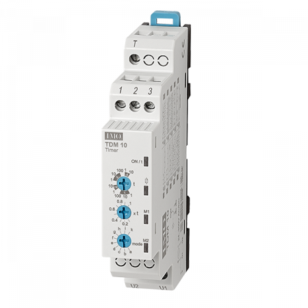 Relee - TDM10, Releu de timp, 1 pol 10A, 0.1s-10d, 24-350VDC/24-265VAC, 10 moduri functionare, montaj sina