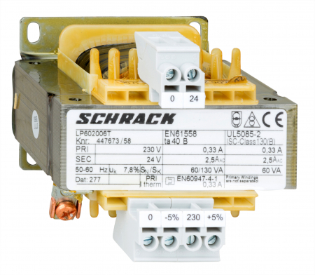 Echipamente Schrack - Transformator de comanda monofazat, 230V/24V, 60 VA, IP00