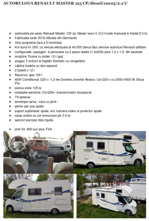 SEMIREMORCI - AUTORULOTA RENAULT MASTER 125 CP/diesel/euro5/2.2 l