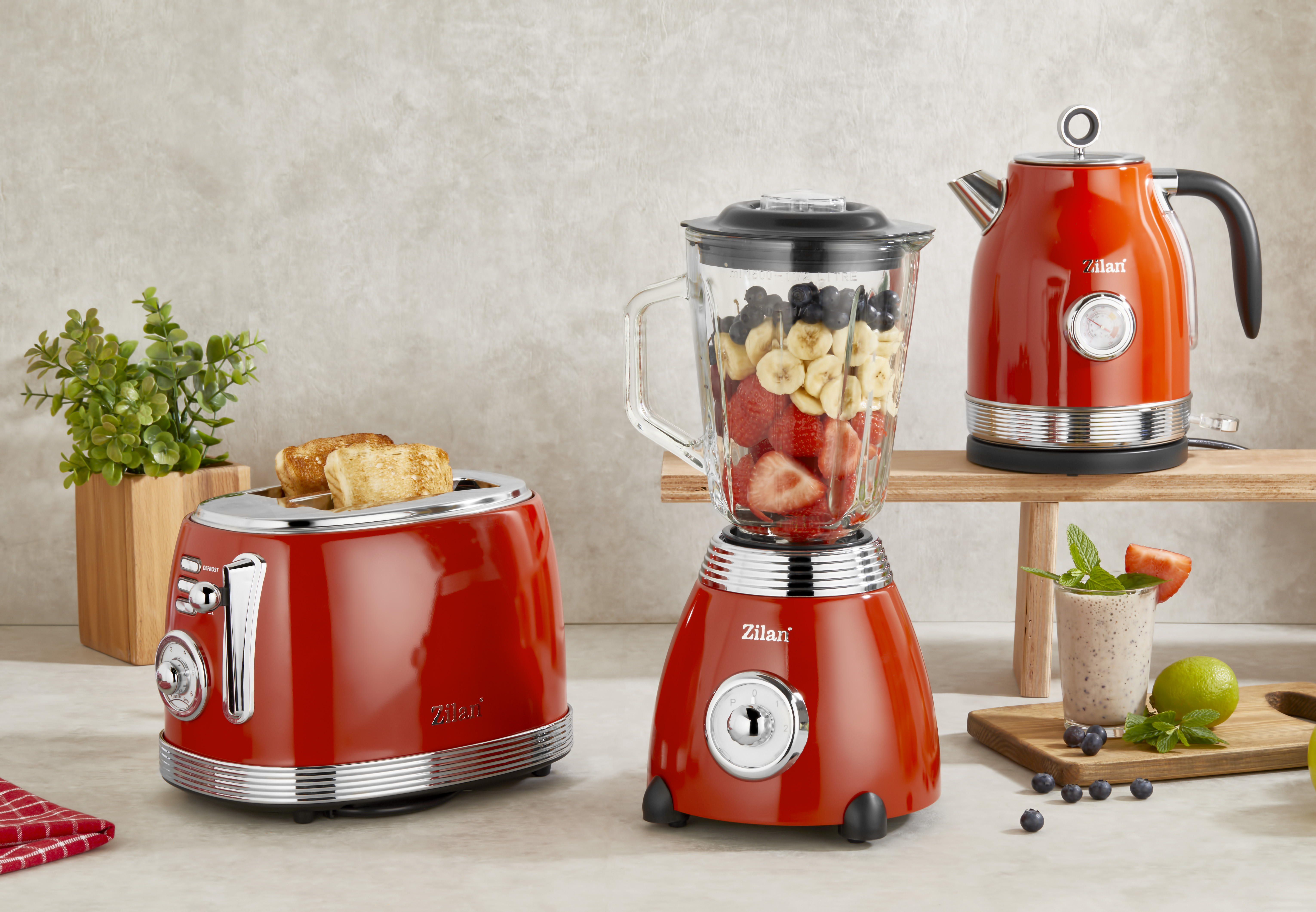Blender RETRO Zilan ZLN7057 Rosu, capacitate 1.5 L, putere 500W, lame din otel [6]