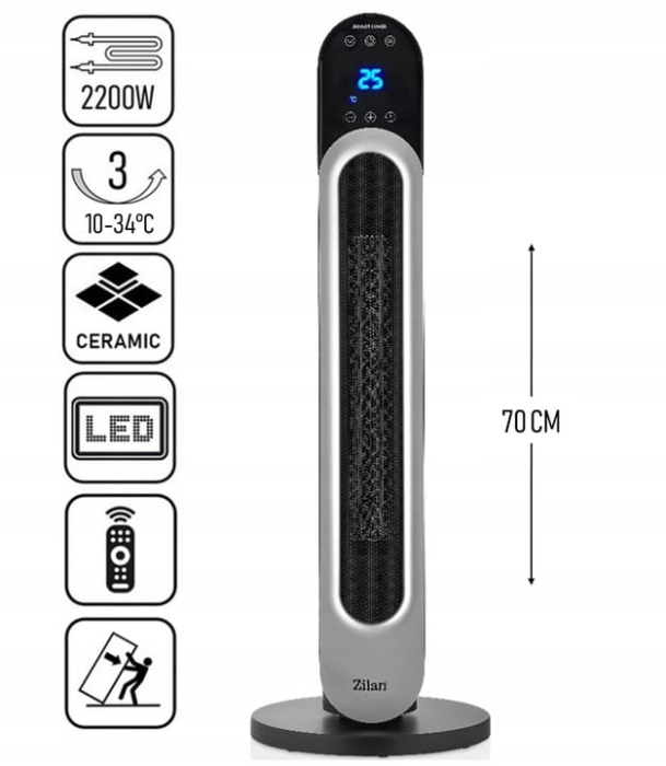 Aeroterma turn Zilan ZLN5657 Negru, 2200W, protectie la supraincalzire, 3 trepte de viteza [3]