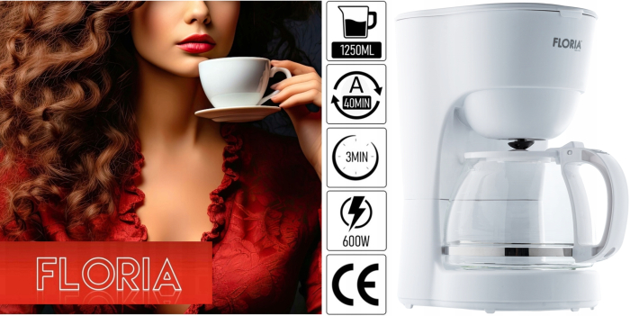 Aparat de facut cafea Floria ZLN9274 Alb, putere 600W, oprire automata, vas de 1.2 litrii [6]