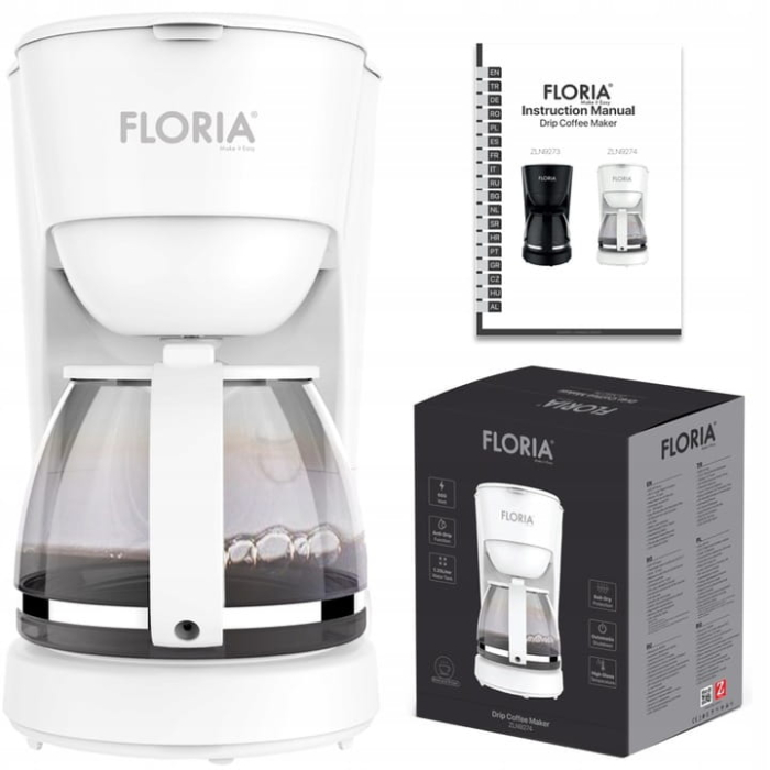 Aparat de facut cafea Floria ZLN9274 Alb, putere 600W, oprire automata, vas de 1.2 litrii [3]