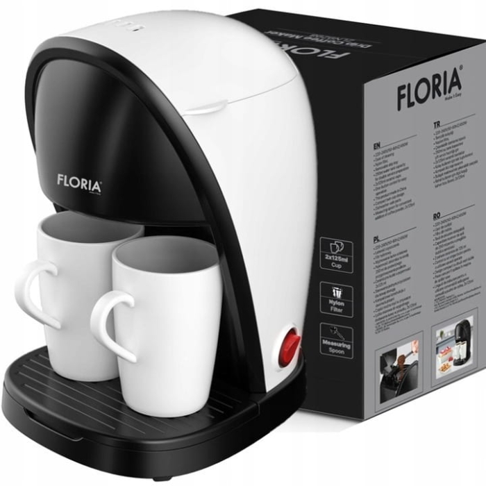 Aparat de facut cafea Floria ZLN9298, filtru de nailon, cupa pentru masurat, 2 cesti incluse, Alb [3]