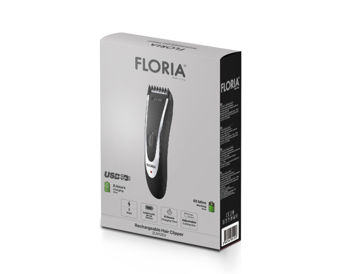 Aparat de tuns profesional Floria ZLN1253 fara fir, cap si lame din otel, ulei si perie de curatare incluse, Negru [2]