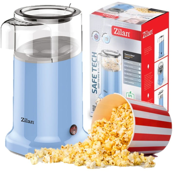 Aparat Pentru Popcorn Zilan ZLN3147, Putere 1200W, sistem cu jet de aer cald, Bleu [5]