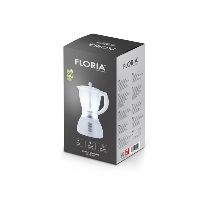 Blender FLORIA ZLN3081 ALB, Putere 300W, capacitate 1.5L, 3 viteze, Functie pulss, vas de plastic [2]