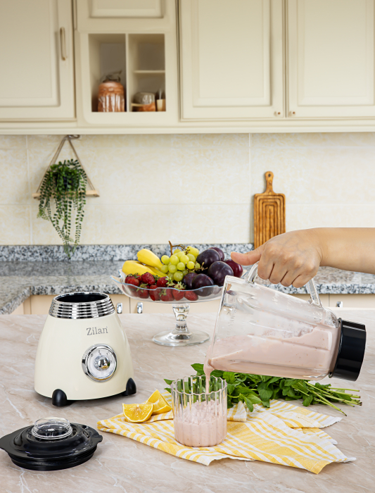 Blender Retro Zilan ZLN1207, putere 500W, capacitate 1.5L, 2 trepte de viteza, functie Pulse, vas din sticla, lame din otel inoxidabil [9]