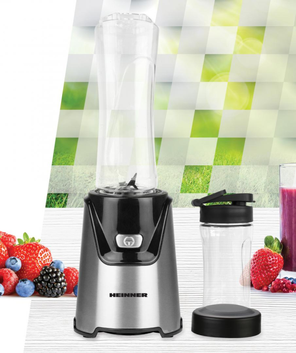 Blender sport Heinner WellGo Mix 400 HSB-T400SS, 400W, recipiente Tritan fara BPA 600/400ML, buton ON/OFF, 19000RPM, lame din inox, carcasa din inox, argintiu/negru [3]