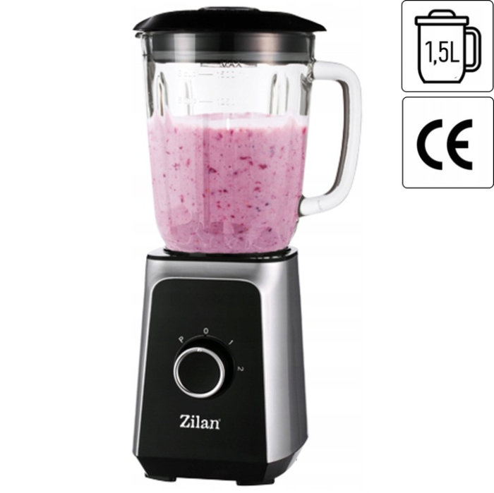Blender ZILAN ZLN3925, 1.5 l, 2 viteze + Functie impuls, Zdrobire gheata, Vas de sticla, Inox [8]
