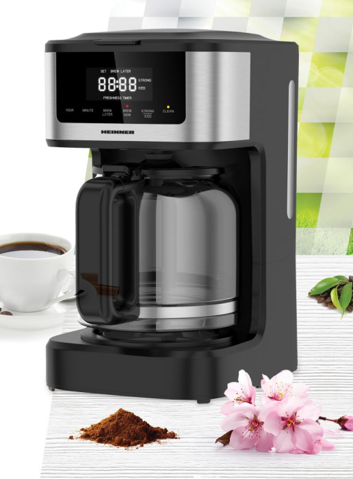 Cafetiera digitala Heinner HCM-DD900BKSS , 900 W, 1.8l capacitate, display digital cu control touch, tarie cafea ajustabila, Negru cu insertii inox [3]