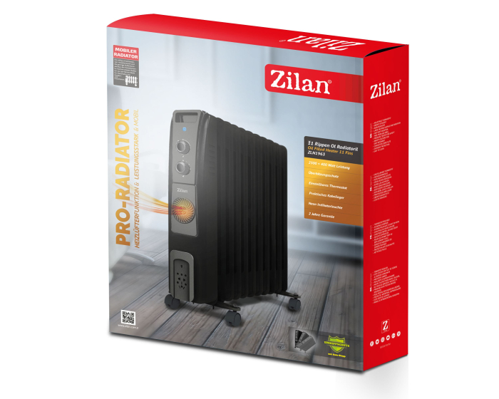 Calorifer electric cu ulei ZILAN ZLN1963 Negru, termostat reglabil, 2500W, 11 elementi [6]