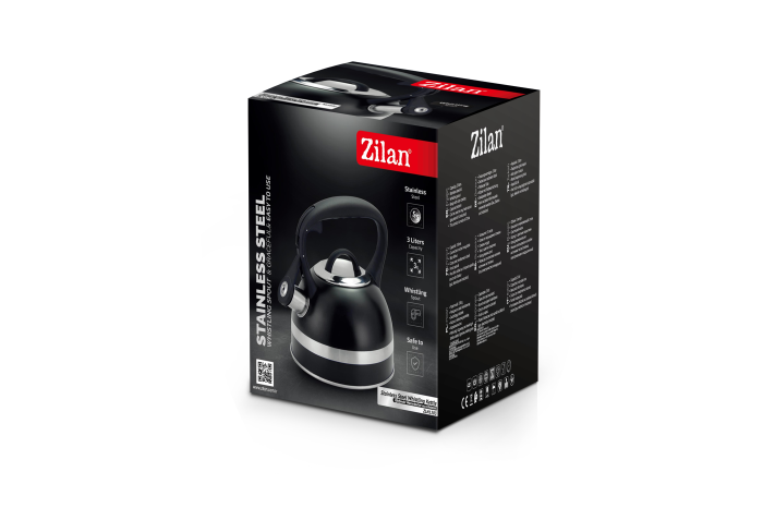 Ceainic din inox cu fluier Zilan ZLN1283, Culoare negru, Compatibil gaz, electric  inductie, Capacitate 3L [6]