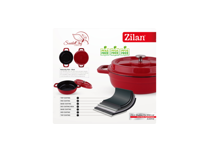 Cratita Zilan ZLN0958, Din fier turnat sub presiune puternica, 2.1L, Diametru 24 cm, Inaltime 7 cm, Compatibila cuptor si masina de spalat vase, 7 straturi de material [5]