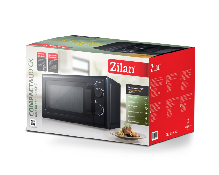 Cuptor cu microunde Zilan ZLN1222, 20 L, 700W, mod pentru dezghet, 6 trepte de putere, Negru [2]