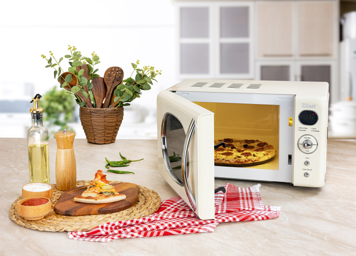 Cuptor cu microunde Zilan ZLN1245 RETRO, Putere 700W, Capacitate 20L, Functie de dezghetare, Afisaj digital, Temporizator [5]