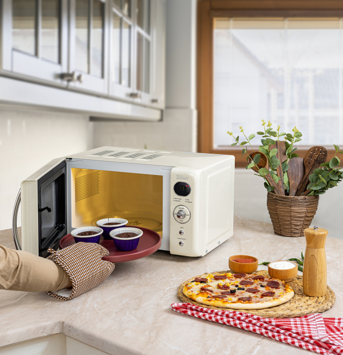 Cuptor cu microunde Zilan ZLN1245 RETRO, Putere 700W, Capacitate 20L, Functie de dezghetare, Afisaj digital, Temporizator [6]
