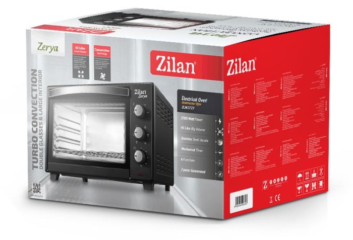 Cuptor electric cu ventilator ZILAN ZLN3727 Negru, Capacitate 45L, Putere 2000W, Geam dublu, Temporizator 60 min, Temperatura maxima 230 grade celsius [10]
