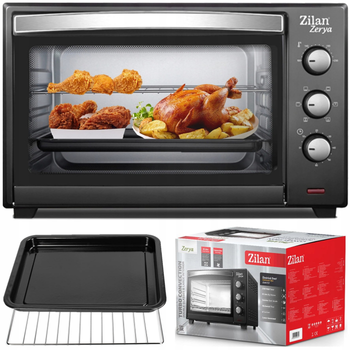 Cuptor electric cu ventilator ZILAN ZLN3727 Negru, Capacitate 45L, Putere 2000W, Geam dublu, Temporizator 60 min, Temperatura maxima 230 grade celsius [8]