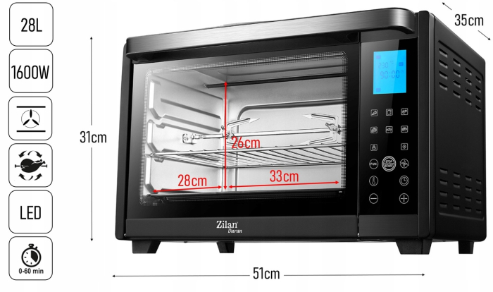 Cuptor electric Zilan ZLN1031 DARAN2, 1600 W, 28 Litri, Temperatura Reglabila, Digital, Negru [5]